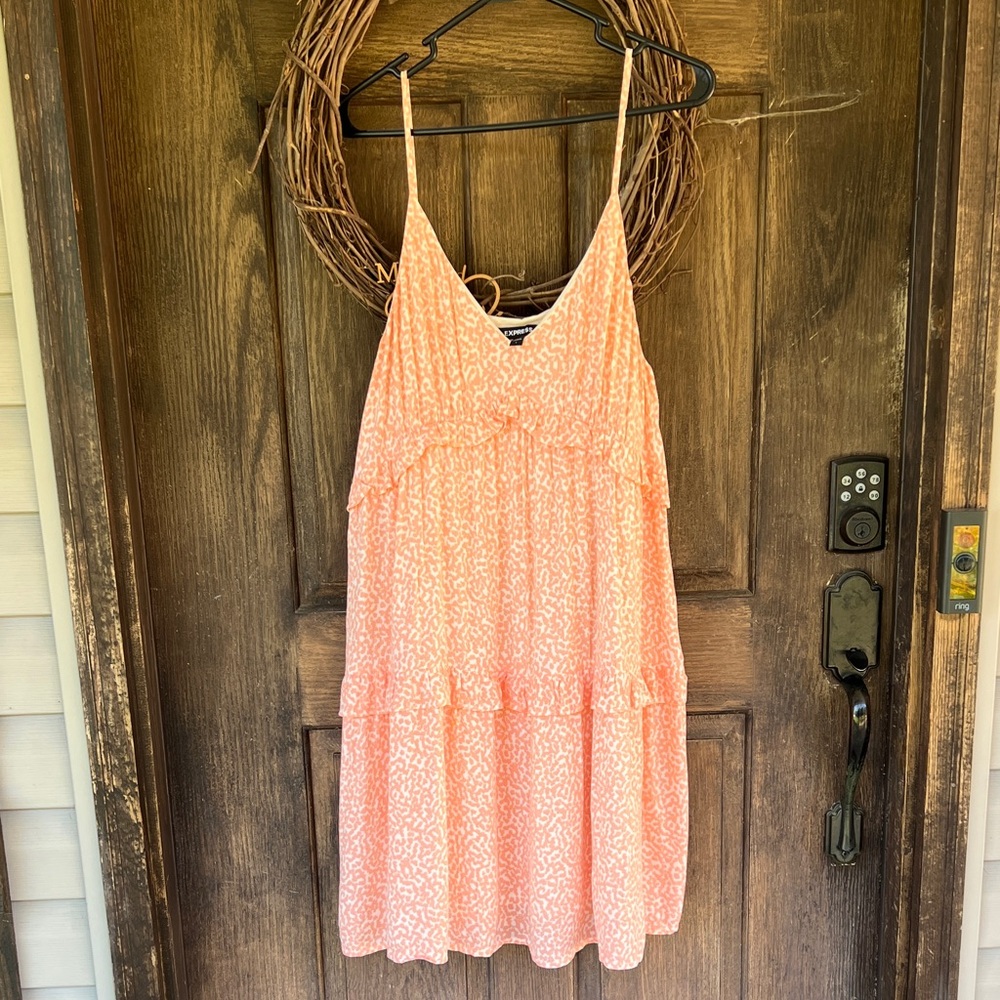 Express Peach and Cream Printed Sundress with Spaghetti Straps